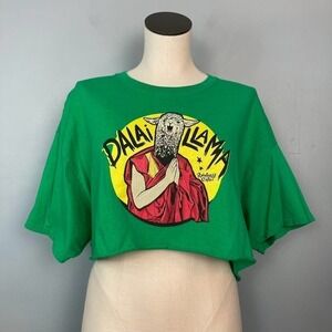 𝅺rainforest Café Dalai Llama Altered Asymmetrical Cropped T-Shirt Size XL Green